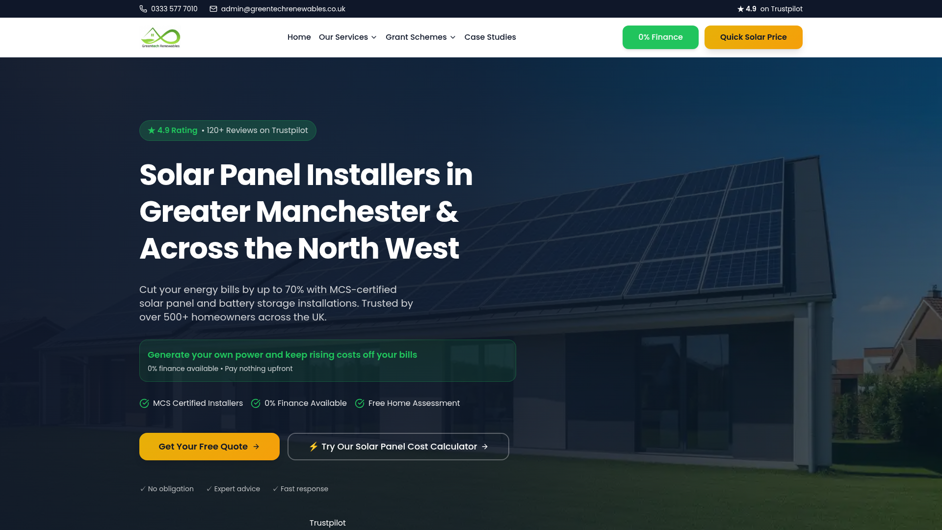 GreenTech Renewables website homepage shown on desktop