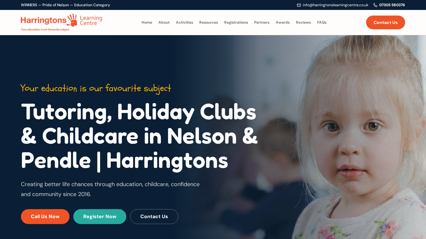 Harringtons Learning Centre website homepage shown on desktop